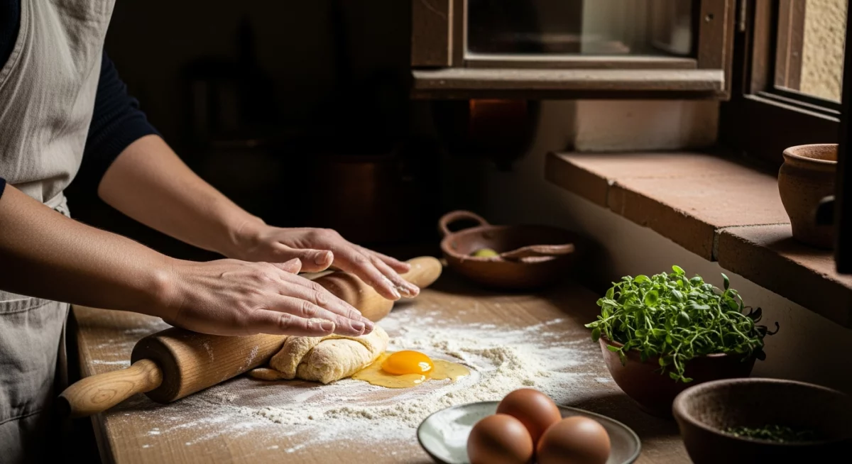 Table italienne estivale avec légumes de saison colorés, tomates mûres, basilic frais et huile d'olive
